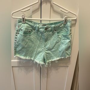 Victoria’s Secret Pink Leopard print sea-moss  green high waist shorts.